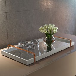Bandeja Decorativa Off White Espelhada Alça Cobre - 1