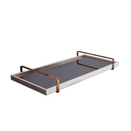 Bandeja Decorativa Off White Espelhada Alça Cobre - 2