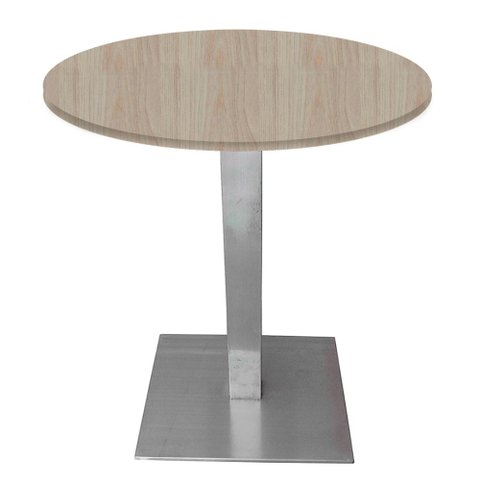 Mesa Quadrada Alpha Inox Prata 73,50 Cm (altura) Tampo Mdp Redondo 70 Cm Nogueira Casablanca (larg)