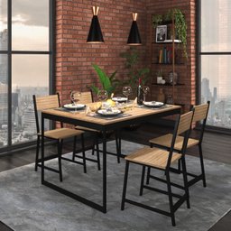 Mesa de Jantar Retangular 4 Lugares Madeira Moderna Industrial 120x90cm - 3