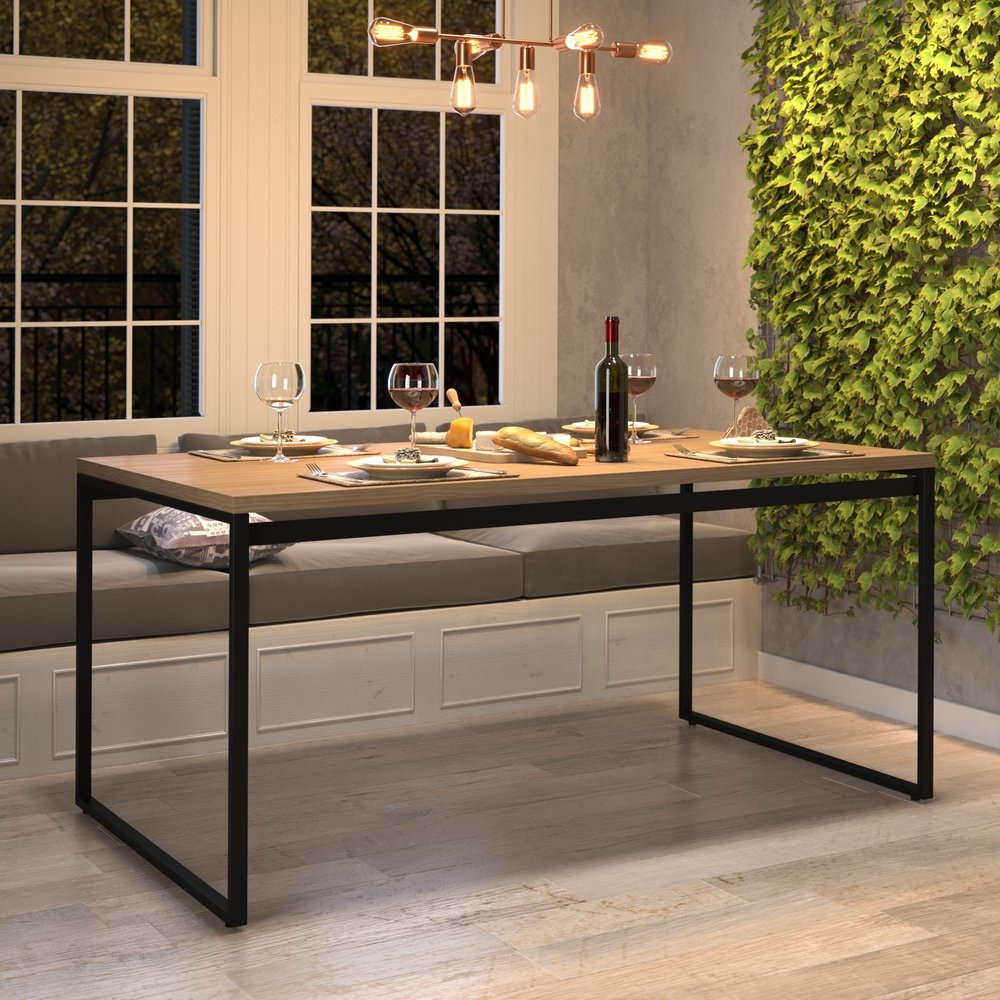 Mesa de Jantar Retangular 4 Lugares Madeira Moderna Industrial 120x90cm