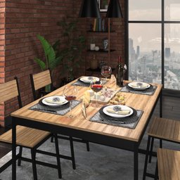 Mesa de Jantar Retangular 4 Lugares Madeira Moderna Industrial 120x90cm - 1