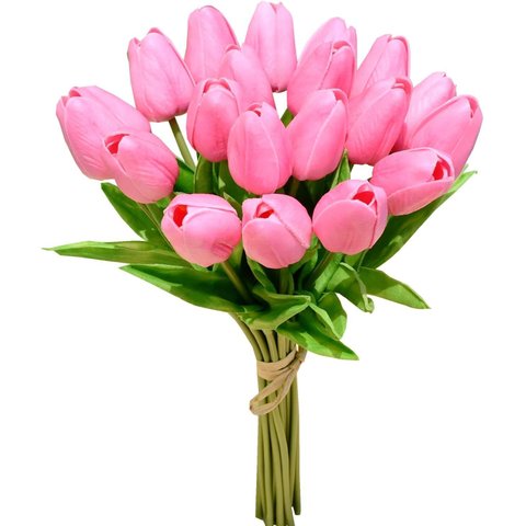 10 Talos Hastes Buquê Tulipas Flores Artificiais Rosa 30cm
