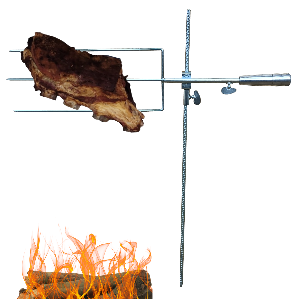 Espeto Para Fogo De Chão Giratorio Reforçado 75 Cm Costelão - 5