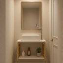 Ver imagem 2 de Conjunto Gabinete Banheiro Completo 50cm Dourado Branco Armário com Cuba Moderno Chic Industrial Pia