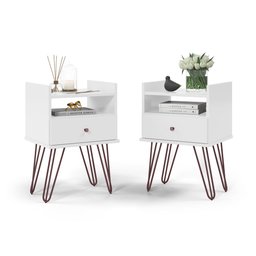 Conjunto De Mesas De Cabeceira Decorativo Organizador Com Gaveta Bill Branco - 1