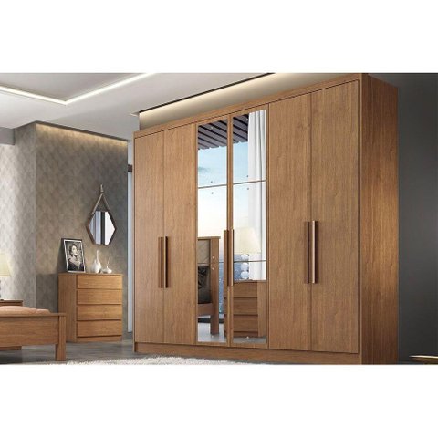 Guarda Roupa Casal 6 Portas e 4 Gavetas C/ Espelho Rizon/linea Cumaru - Novo Horizonte