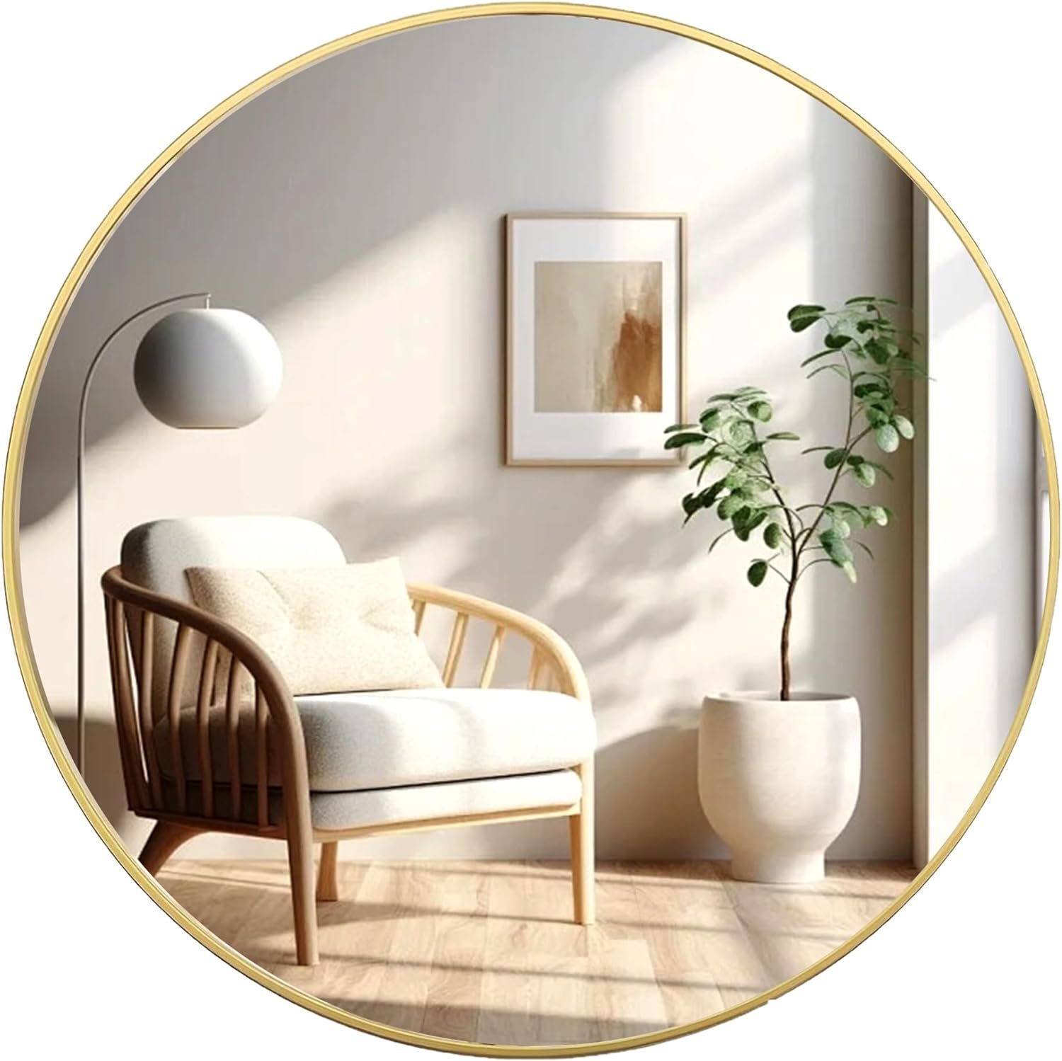 Ver imagem 3 de Espelho Redondo com Moldura Dourada Iluminado com Led Quente 70cm