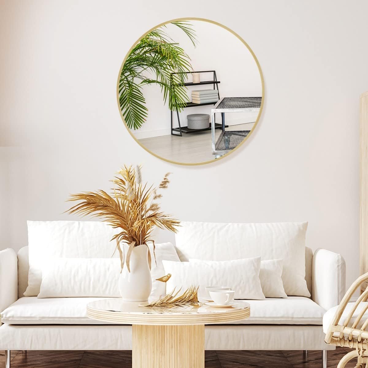 Ver imagem 5 de Espelho Redondo com Moldura Dourada Iluminado com Led Quente 70cm