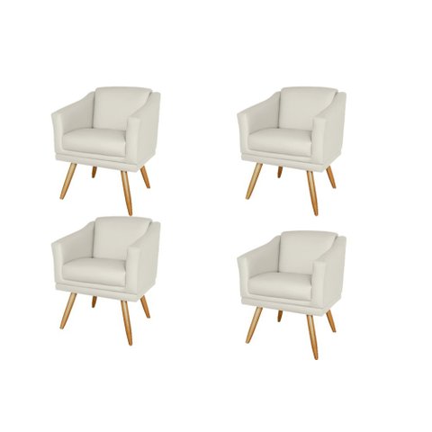 Kit 4 Poltronas Decorativa San Diego Sala Recepção Escritório Bege Nude