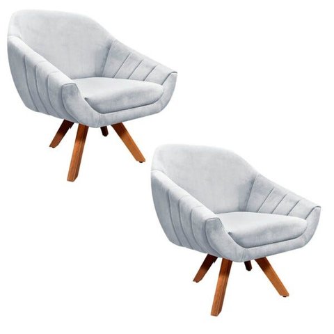 Kit 2 Poltronas Giratória Giovana Suede Cinza Base Madeira D'Rossi