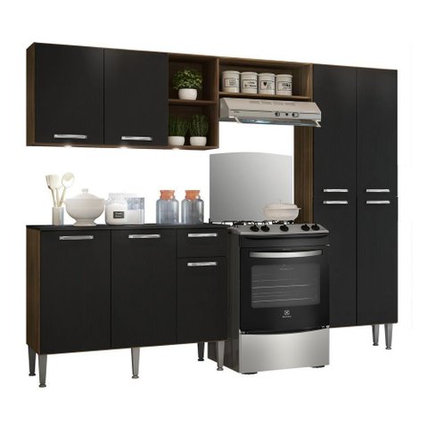 Cozinha Completa Compacta Madeirado/Preto