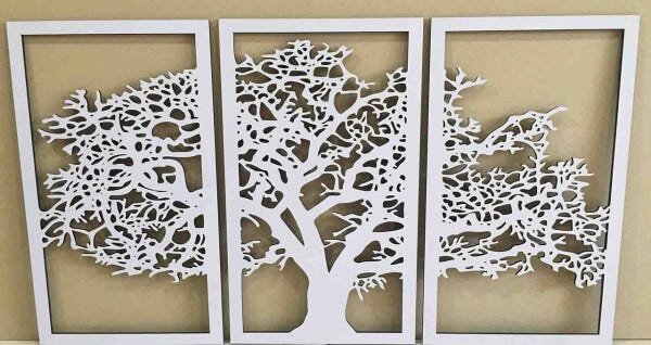 Quadro Decorativo Árvore Da Vida 3mm Vazado - Mdf: Branco - 3