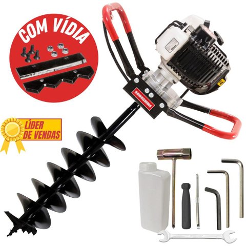 Perfurador De Solo á Gasolina Kawashima ED52 52cc 2T Broca 80x20cm de Duplo Espiral e Vídia