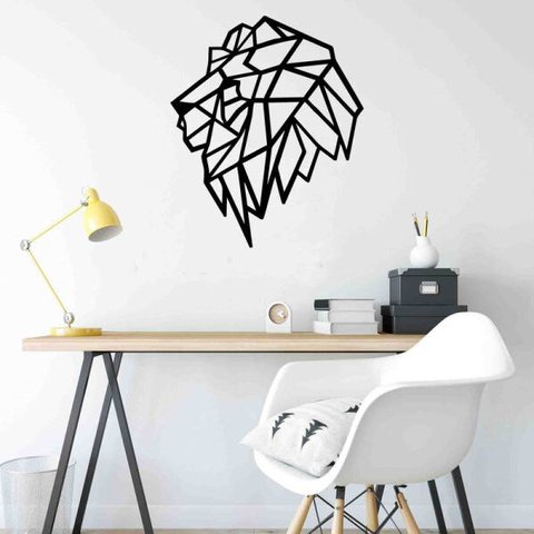 Quadro Decorativo Adorno Leão III 3mm Vazado - Mdf:Preto