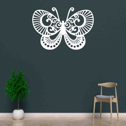 Quadro Decorativo Adorno Borboleta 3mm Vazado - Mdf:Branco