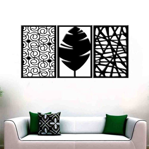 Quadro Decorativo Abstrato 6mm Vazado - Mdf:Preto - 3