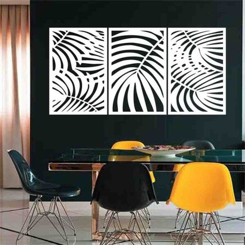 Quadro Decorativo Folhas 3mm Vazado - Mdf:Branco