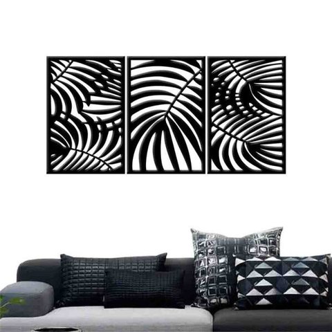Quadro Decorativo Folhas 3mm Vazado - Mdf:Preto