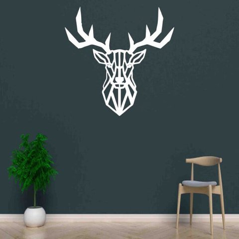 Quadro Decorativo Adorno Veado 3mm Vazado - Mdf:Branco