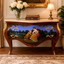 Ver imagem 2 de Cômoda Clássica com Pintura Vitoriana a Mão 2 Gavetas e Apliques em Bronze 88x129x54 cm