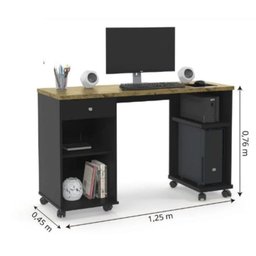 Mesa para Computador Escritório Quarto com Rodízios 1 Gaveta Escrivaninha Million Preto Acetinado/na - 3