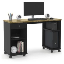 Mesa para Computador Escritório Quarto com Rodízios 1 Gaveta Escrivaninha Million Preto Acetinado/na - 2