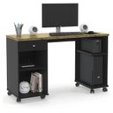 Ver imagem 2 de Mesa para Computador Escritório Quarto com Rodízios 1 Gaveta Escrivaninha Million Preto Acetinado/na