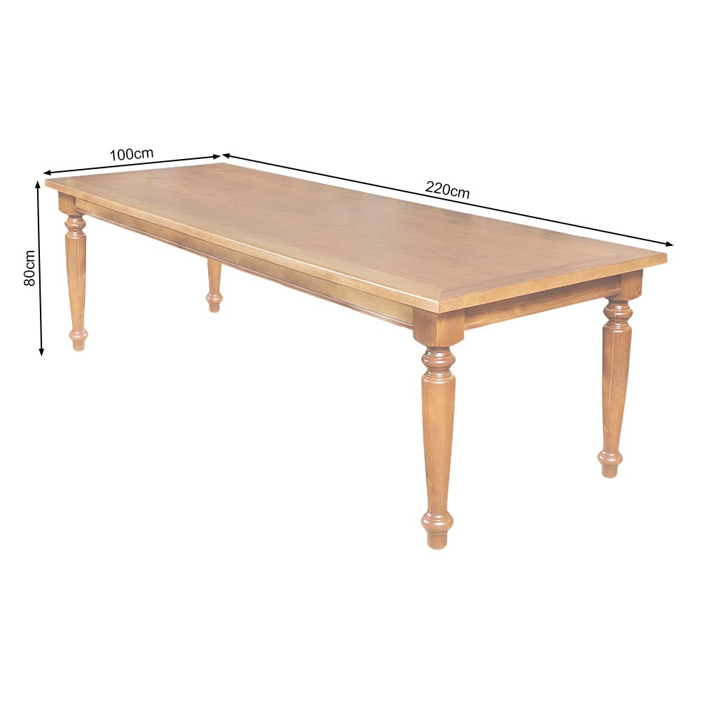 Mesa de Jantar Madeira Maciça Rústica Retangular 220x100cm Francisca - Natural - 4