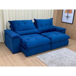 Sofá Retrátil Reclinável 2,50 M Azul 506 Guanabara - 2