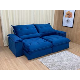 Sofá Retrátil Reclinável 2,50 M Azul 506 Guanabara - 3