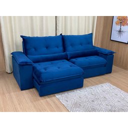 Sofá Retrátil Reclinável 2,50 M Azul 506 Guanabara - 4