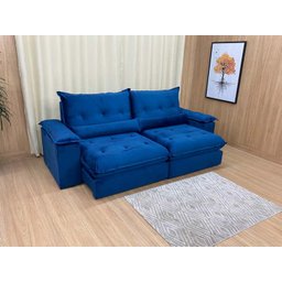 Sofá Retrátil Reclinável 2,50 M Azul 506 Guanabara - 1