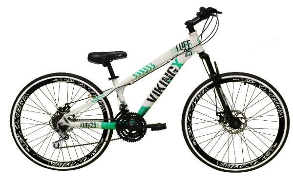 Bicicleta aro 26 Vkingx Tuff Alumínio 21v Freio Disco Suspensão Freeride - Branco/Verde Vmaxx Branco