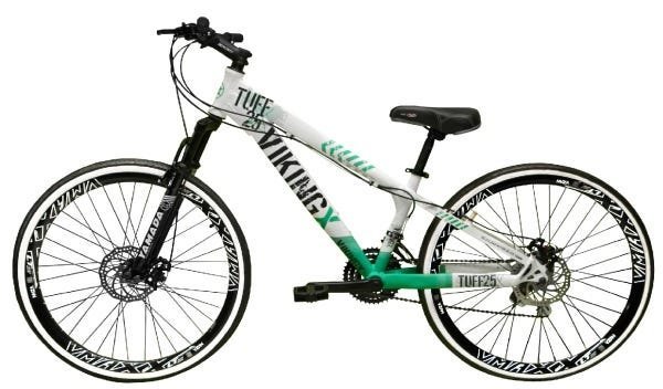 Bicicleta aro 26 Vkingx Tuff Alumínio 21v Freio Disco Suspensão Freeride - Branco/Verde Vmaxx Branco - 2