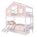 Ver imagem 5 de Beliche Infantil Casinha Dos Sonhos com Escorregador Madeira Maciça Rosa e Branco Megamobília