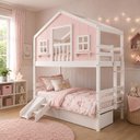Ver imagem 1 de Beliche Infantil Casinha Dos Sonhos com Escorregador Madeira Maciça Rosa e Branco Megamobília