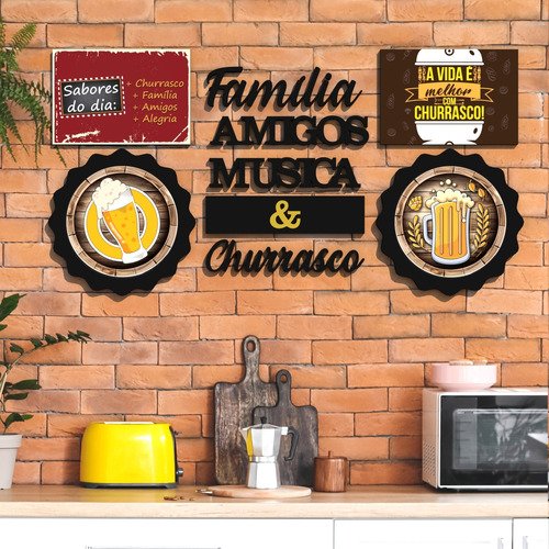 Conjunto Quadros Área Lazer Familia Amigos Churrasco