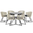 Ver imagem 1 de Mesa com 6 Cadeiras de Jantar Roma 120cm e Noronha em Alumínio Preto Corda Náutica Estofado 12 Trama
