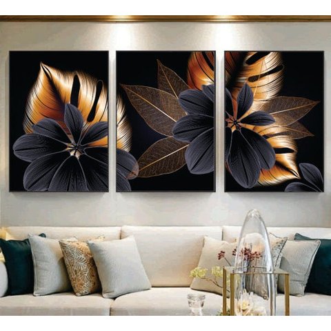 Quadro Decorativo Sala Quarto Trio Folhas Flores