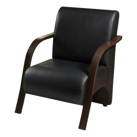 Poltrona Decorativa com Braços em Madeira - Preto Corino