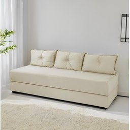 Sofá Cama 3em1 em Tecido Suede com Almofadas - Sofá que Vira Cama Multifuncional :bege - 1
