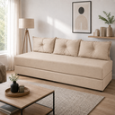 Ver imagem 2 de Sofá Cama 3EM1 em Tecido Suede com Almofadas - Sofá que Vira Cama Multifuncional :Bege