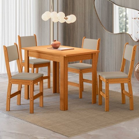 Conjunto Sala de Jantar Mesa Bellagio 108cm com 4 Cadeiras Lugano Yescasa Freijo UV