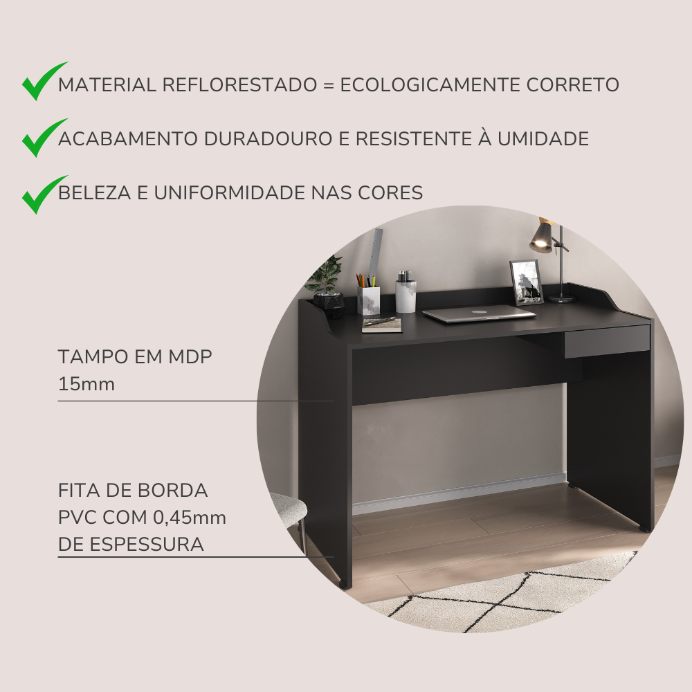 Escrivaninha Versátil e Minimalista Slim com 1 Gaveta  - 10