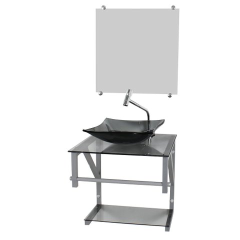 GABINETE DE VIDRO FUME 40CM AC COM CUBA QUADRADA