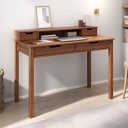 Ver imagem 1 de Mesa Escritório Compacta 2 Nichos 4 Gav Retrô Home Office Madeira Castanho Verniz Raul Idimex