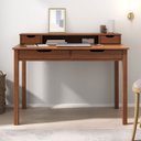 Ver imagem 4 de Mesa Escritório Compacta 2 Nichos 4 Gav Retrô Home Office Madeira Castanho Verniz Raul Idimex