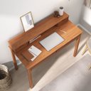 Ver imagem 2 de Mesa Escritório Compacta 2 Nichos 4 Gav Retrô Home Office Madeira Castanho Verniz Raul Idimex