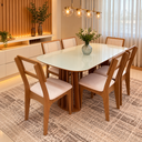 Ver imagem 2 de Conjunto Mesa de Jantar 6 Cadeiras Estofadas Encosto Tela 100% MDF Freijó/Césare Escuro - Dalla Cost